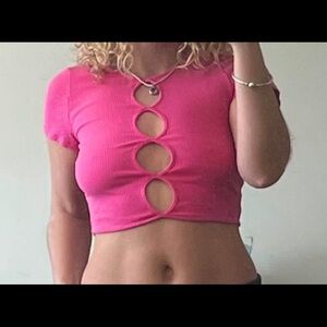 Garage Hot Pink Cut-Out Crop Top
